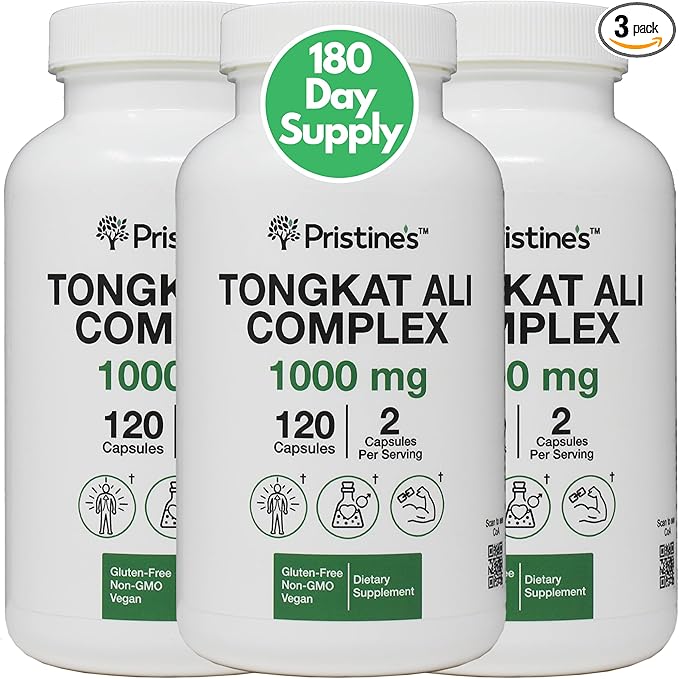 PRISTINE'S Tongkat Ali 1000MG Extract Capsule Supplement (3-Pack) -30 Day Supply - Athletic Performance Support - Mens Health & Lean Muscle Mass - Immunity Support