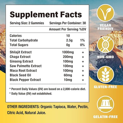 Shilajit Gummies with 85+ Trace Minerals Supplement, Shilajit for Men & Women - 60 Mixed Berry Flavored Gummies