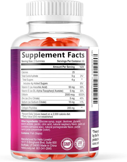 Collagen Peptides Gummies - 2500 mcg D-Biotin Per Serving - Hydrolyzed Protein Type I & III Multi Collagen Supplement with Vitamin C & Zinc - Support for Hair, Skin, Nails, Berry Flavor - 120 Gummies