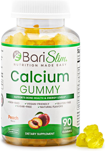 BariSlim Bariatric Calcium Gummies - Specially Formulated Bariatric Vitamins for Patients After Weight Loss Surgery - Supports Energy Levels & Bone Health | Peach (90 Vegan Gummies)