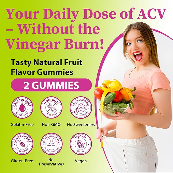 Appetite Suppressant Supplement| Akkermansia Function| Apple Cider Vinegar Gummies with Green Tea Extract, Probiotic for Fat Burner, Detox Cleanse, Metabolism, Energy & Digestive Health, 120 Gummies