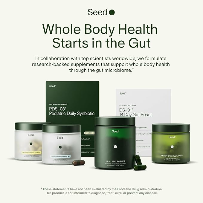 Seed DS-01 Daily Synbiotic - Prebiotic and Probiotic for Women & Men - Digestive Health, Gut Health, Immune Support, Bloating & Constipation Relief - Vegan & Shelf-Stable - 30-Day Refill (60ct)
