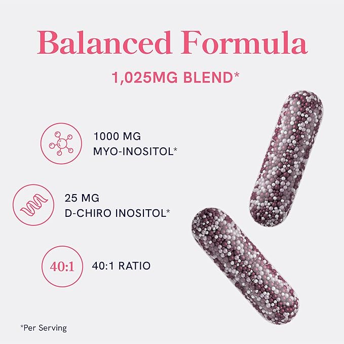 Myo-Inositol & D-Chiro Inositol for Hormone Balance for Women | Microbeadlets to Regulate Menstrual Cycle & Support Ovarian Health | 40:1 Ratio Myo & D Chiro | Non-GMO | 120 Ct (1 Month Supply)