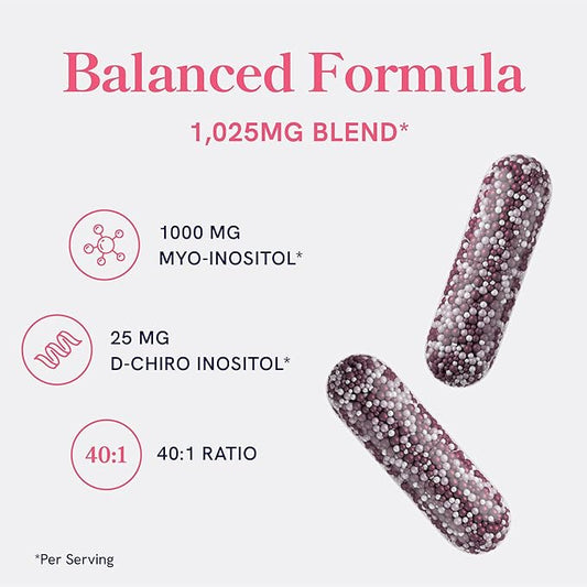 Myo-Inositol & D-Chiro Inositol for Hormone Balance for Women | Microbeadlets to Regulate Menstrual Cycle & Support Ovarian Health | 40:1 Ratio Myo & D Chiro | Non-GMO | 120 Ct (1 Month Supply)