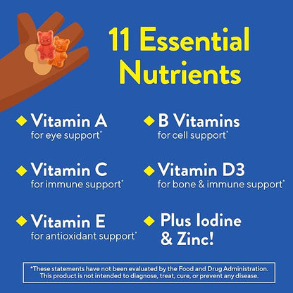 L’il Critters Gummy Vites No Sugar Added Daily Gummy Multivitamin for Ages 2+ Toddlers & Kids, Vitamin C, D3 for Immune, Strawberry and Orange Flavors, 100 Gummies