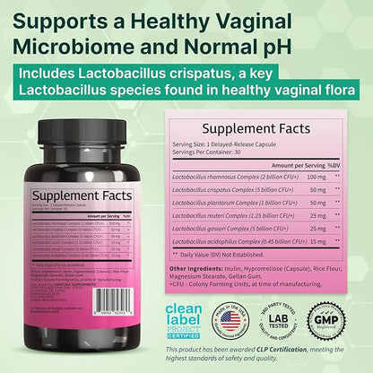 VINATURA Lactobacillus Rhamnosus, Reuteri, Gasseri, Plantarum, Crispatus, Acidophilus Probiotics - Probiotics for Women *USA Made & Tested* Women Vaginal Health, Gut and Digestive Health - 30 Capsules