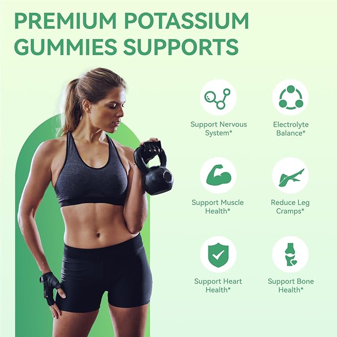 Potassium Gummies 1000mg, Potassium Citrate Gummies for Adults Women & Men, Chewable Potassium Supplement Support Leg Cramps & Muscle Health - Sugar Free, Vegan,60 Count