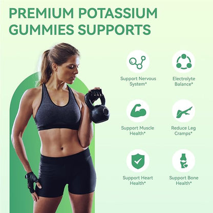 Potassium Gummies 1000mg, Potassium Citrate Gummies for Adults Women & Men, Chewable Potassium Supplement Support Leg Cramps & Muscle Health - Sugar Free, Vegan,60 Count