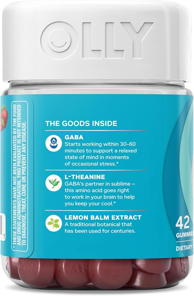 OLLY Goodbye Stress Gummy, GABA, L-Theanine, Lemon Balm, Stress Relief Supplement, Berry - 42 Count
