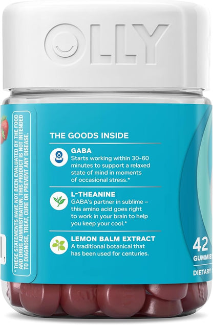 OLLY Goodbye Stress Gummy, GABA, L-Theanine, Lemon Balm, Stress Relief Supplement, Berry - 42 Count