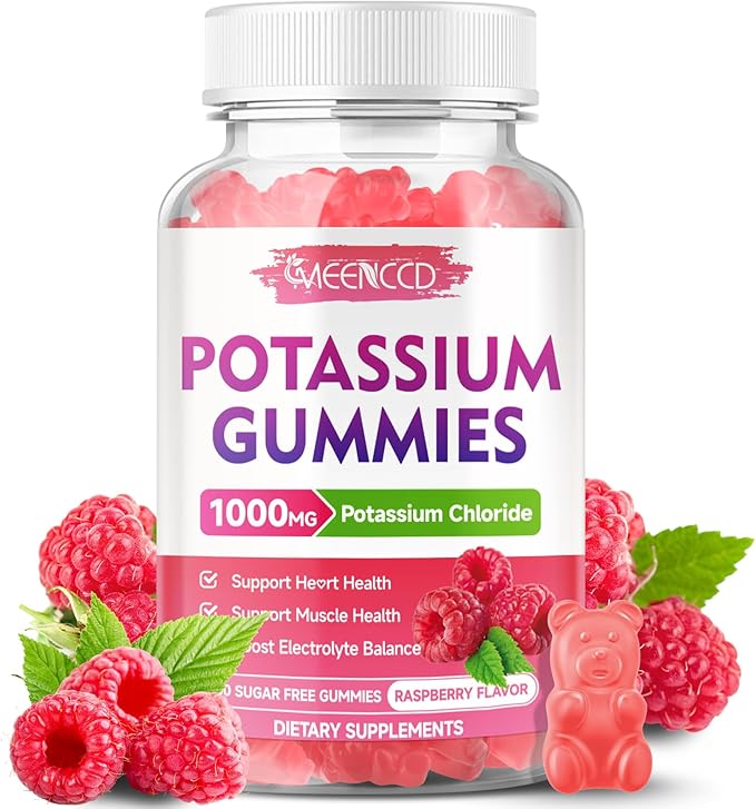 Potassium Gummies, Potassium Chloride for Adults, Sugar-Free Potassium Supplement Gummies Support Electrolyte Balance for Women & Men, Raspberry Flavor, 60 Count