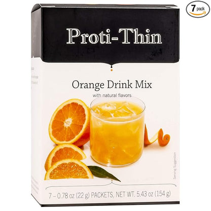 Proti-Thin Orange Fruit High Protein Drink Mix - Instant Refreshment with Natural Flavors | Low Calorie & Low Carb, Fat & Sugar-Free, Gluten-Free | Proti Thin Fruit Drink Mix, 7 Servings/Box