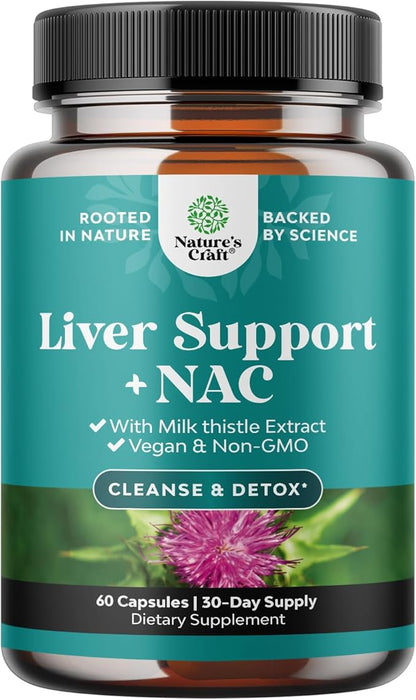 Liver Support NAC Supplement with Milk Thistle for Liver Cleanse Detox & Repair - N Acetyl Cysteine Supplement for Liver Cleanse with Turmeric, Choline, Dandelion & L-Glutathione - 60 Count