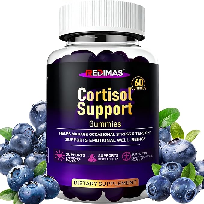 Cortisol Gummies for Women & Men with Ashwagandha, Magnesium, L-Theanine and Multivitamin, Vegan Chewable Gummies for Daily Lifestyle Balance, Convenient Adult Supplement, 60 Count