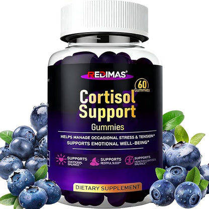 Cortisol Gummies for Women & Men with Ashwagandha, Magnesium, L-Theanine and Multivitamin, Vegan Chewable Gummies for Daily Lifestyle Balance, Convenient Adult Supplement, 60 Count