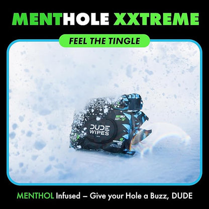 DUDE Wipes MentHOLE XXtreme Flushable Wipes - Menthol Infused Extra-Large Adult Wet Wipes - 6 Pack (288 Count) - Infused with Menthol for a Cooling Sensation - Septic and Sewer Safe