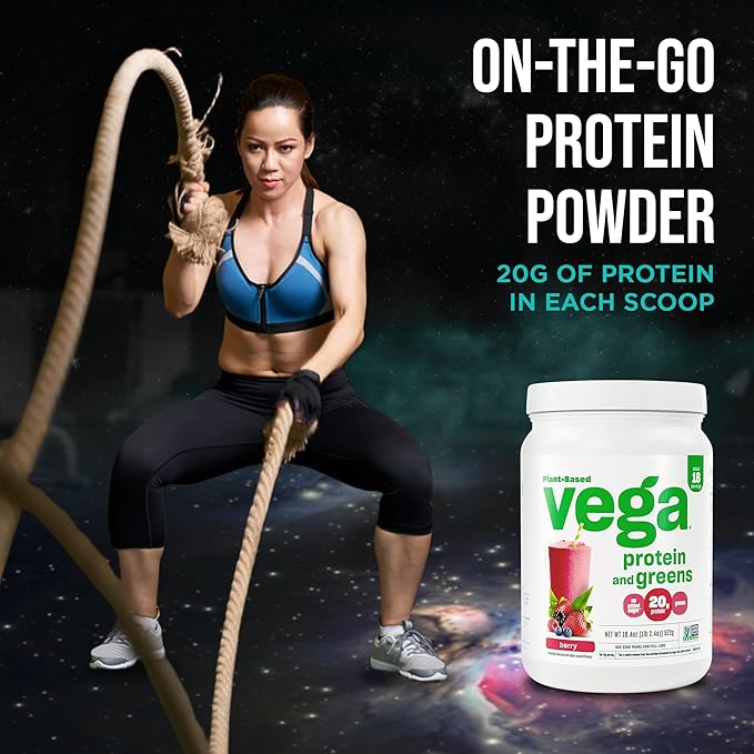 Vega Protein and Greens Protein Powder, Berry - 20g Plant Based Protein Plus Veggies, Vegan, Non GMO, Pea Protein for Women and Men, 1.2 lbs (Packaging May Vary)