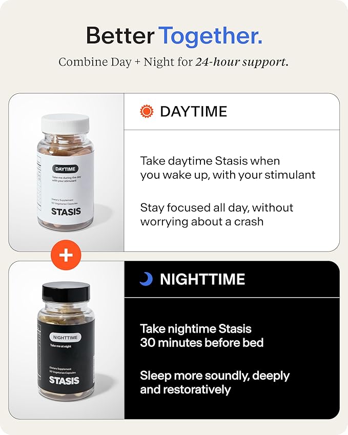 Stasis Daytime Energy & Focus Supplement for Men & Women with Vitamin D3, L Theanine, Ashwagandha & CoQ10, Cognitive Support Capsules for Morning Routines, Vegan, Non GMO, 25 Servings, 1 Month Supply