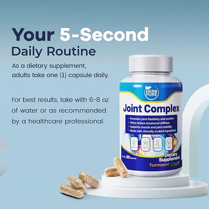Joint Complex Turmeric Supplement, Turmacin® Turmeric Root Extract 500mg & Q-Actin® Cucumber Enzyme 20mg, Daily Joint Health Support, Suitable for Sensitive Users, Non-GMO, Gluten Free, 30 Capsules