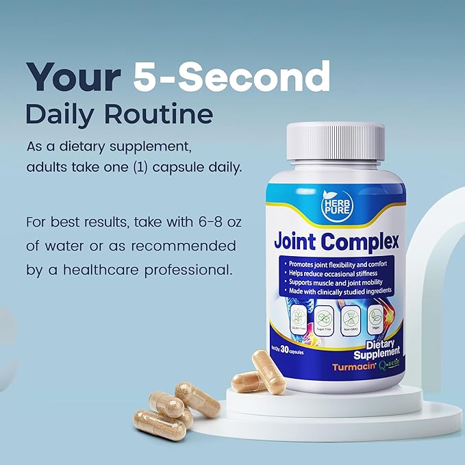 Joint Complex Turmeric Supplement, Turmacin® Turmeric Root Extract 500mg & Q-Actin® Cucumber Enzyme 20mg, Herbal Support for Daily Joint Health, Suitable for Sensitive Users, 90 Capsules-3 Packs