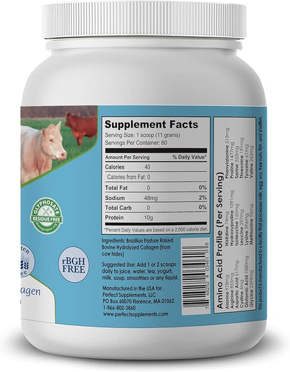 Perfect Supplements – Perfect Hydrolyzed Collagen Powder – 660g – All Natural Collagen - Brazilian Pasture Raised - Promotes Healthy Skin – 2 Pack