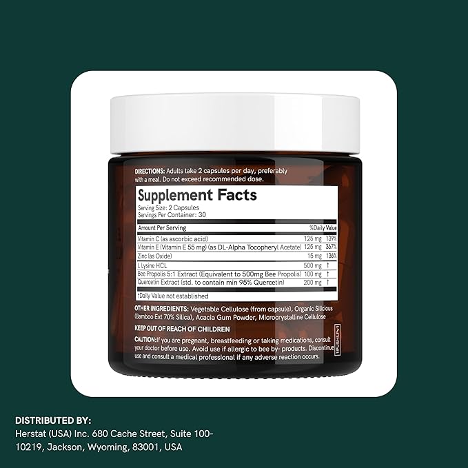 Dr Sosnowski's L-Lysine & Propolis Supplements | High Potency L Lysine Immune Support Formula with 5:1 Propolis Extract, Quercetin, VIT C, VIT E and Zinc