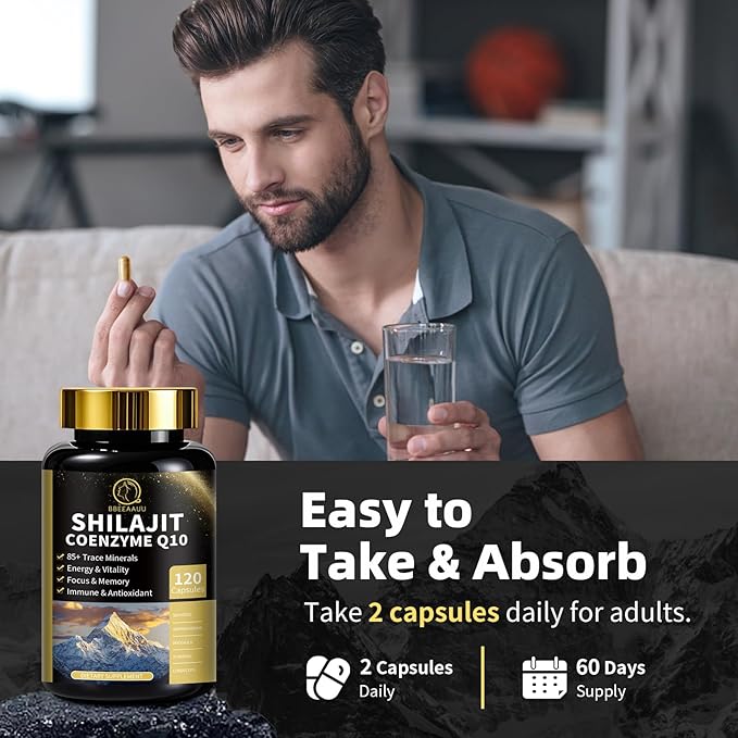 Shilajit Capsules with Sea Moss & Ashwagandha for Men & Women,12 in 1 Hima*layan Shilajit Supplements with Coenzyme Q10, Fulvic Acid & Humic Acid, Lion's Mane, Energy & Immune, 120 Count, 2 Pack