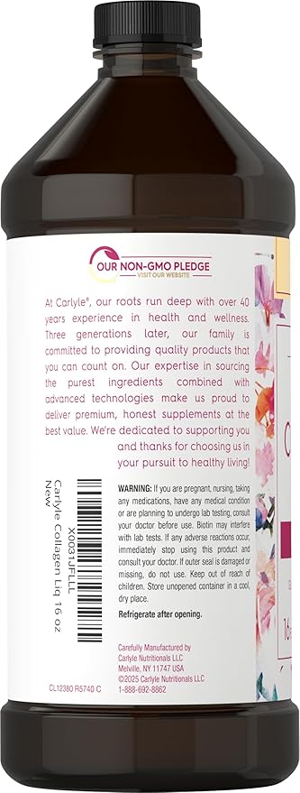 Carlyle Liquid Collagen for Women and Men | 16 fl oz | Type 1 & 3 with Biotin | Berry Flavor | Non-GMO & Gluten Free Supplement