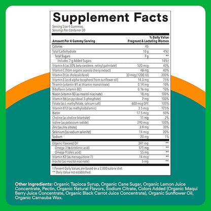 SmartyPants Organic Prenatal Vitamins for Women,Multivitamin Gummies: Biotin,Methylfolate,Omega 3 (ALA),Vitamin D3,C,Vitamin B12,B6,A,K2 & Zinc,Choline,Vegetarian,(30 Day Supply),120 Count(Pack of 2)