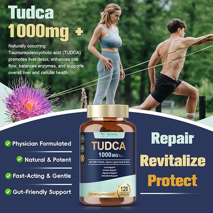 Totaria 2 Packs TUDCA 1000mg Liver Support Supplement with Milk Thistle, NAC, ALA, 80% Silymarin, 15-in-1 Extra Strength Bile Salts
