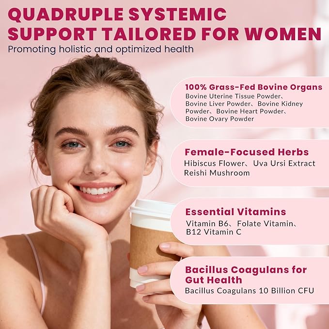 Beef Organ Supplement for Women, Beef Liver, Kidney, Heart & Uterus Tissue, with Multivitamins, Folate & Herbal Extracts – Balance Hormones, Support PMS & Energy, Grass Fed,Pasture Raised,120 Capsules