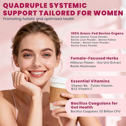 Beef Organ Supplement for Women, Beef Liver, Kidney, Heart & Uterus Tissue, with Multivitamins, Folate & Herbal Extracts – Balance Hormones, Support PMS & Energy, Grass Fed,Pasture Raised,120 Capsules