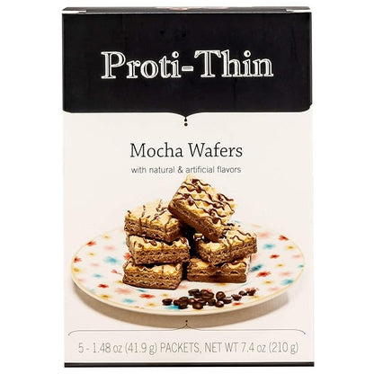 Proti-Thin High Protein Mocha Wafer Squares, Low Sugar, Low Carb, Aspartame Free, Diet Wafer Bars, Healthy Snack, 5 Servings, 2 Wafers per Serving