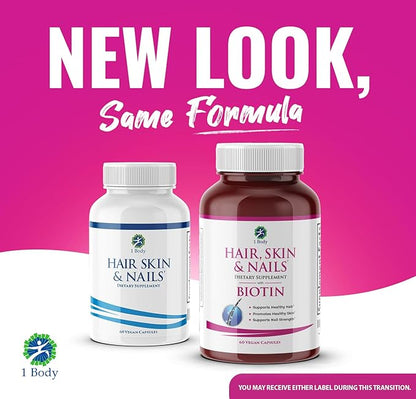 1 Body Hair Skin Nails Vitamin Complex with Biotin - Complete Formula with 26 Essential Vitamins for Men & Women - 3 Pack
