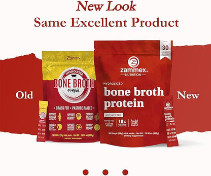 Zammex Bone Broth Packets-18g Collagen Protein-Beef Bone Broth Powder to Go-30 Travel Stick Packets-Supports Skin Nails Joints, Gut Health | Gluten-Free |Keto & Paleo Friendly (15 Servings)
