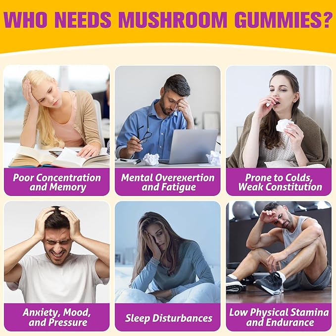 Mushroom Gummies 4000mg, Brain Supplements for Memory and Focus, 26x Mushroom Supplement with Ashwagandha & Lion's Mane, Milk Thistle, Green Tea - Focus, Clarity, Immunity, Liver | 180 Count