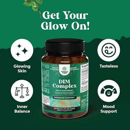 Pure DIM Supplement for Men with Bioperine - DIM Estrogen Blocker for Men for Hormone Balance & Prostate Health - Diindolylmethane Testosterone Complex with Broccoli Florets - 60 Count