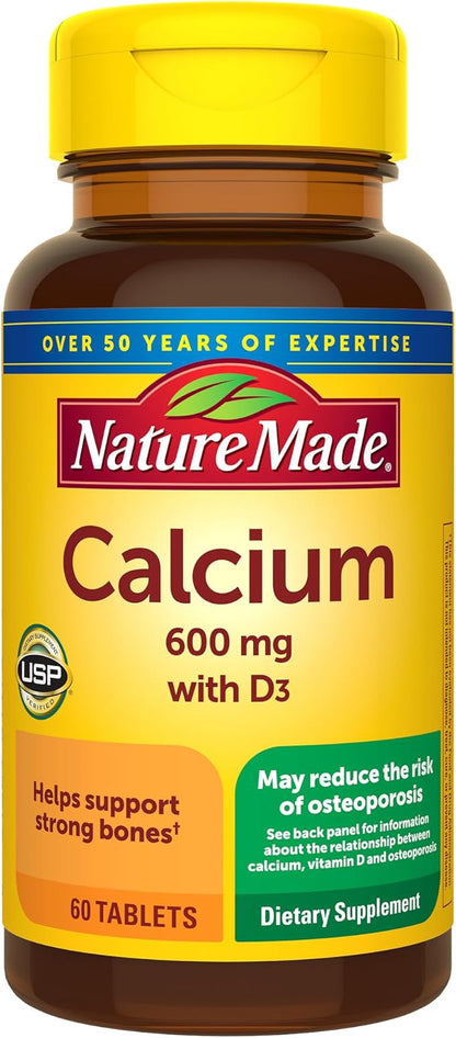 Nature Made Calcium 600 mg with Vitamin D3, Dietary Supplement for Bone Support, Calcium Supplement for Bone Health, 60 Tablets