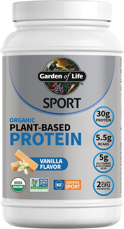 Garden of Life Organic Vegan Protein Powder with Probiotics, BCAAs, NSF Certified, Gluten Free & Sport, Non GMO, Sport Protein Powder, 19 Servings, Vanilla