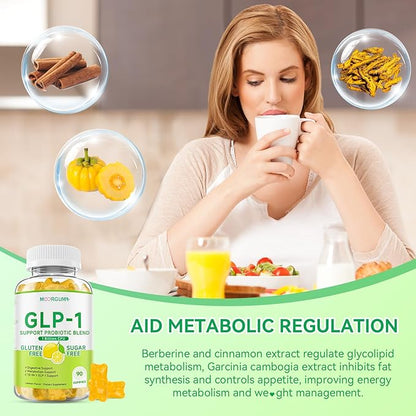 GLP-1 Support Probiotic Blend Gummies 90 Count, with Berberine, Cinnamon, Zinc, Inulin, 1 Billion CFU, 5 Probiotic Strains-1500mg Glp1 Support Blend Supplements, Gut Health, Digestive Wellness, Lemon