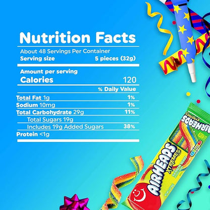 Airheads Xtremes Belts Candy, Chewy Candy Package, Rainbow Berry Fruit Flavor Artificially Flavored, 4.5 Ounces (12-Pack)