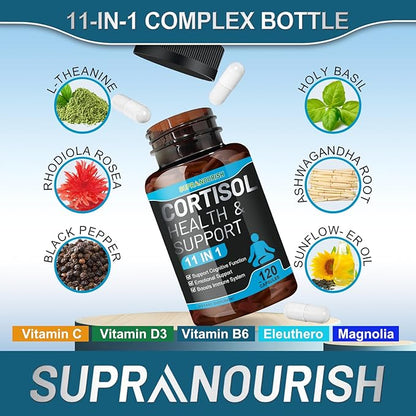 Cortisol Supplements for Women, 1360mg Cortisol Manager & Cortisol Reducer, 11-in-1 Cortisol Balance Supplement with Ashwagandha, Rhodiola, L-Theanine, 120 Capsules 60-Day Supply