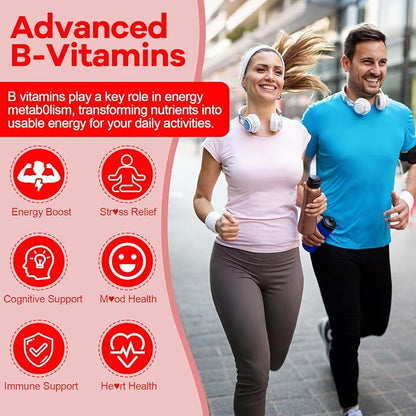 Organic Methylated Vitamin B Gummies: Natural Complex Supplement with B1 B2 B3 B5 B6 B7 B9 B12 Plus D3 Zinc Magnesium Ashwagandha Omega3 - Energy Support for Work Adults Women Men(120Count)