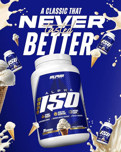 Alpha Supps ISO, Low Carb 100% Whey Protein Isolate Powder, 25 Grams Per Serving, Helps Support Muscle Growth, Low Sugar and Gluten Free (Vanilla Ice Cream, 2 lb)