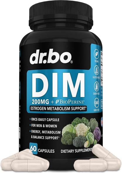 DIM Supplement for Women & Men 200mg - Androgen Estrogen Blocker for Men & Women, Hormonal Acne Pills, Hormone Balance, Menopause Support, Diindolylmethane DIM Supplement Plus BioPerine - 60 Capsules
