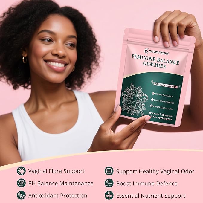 Premium Feminine Balance Gummies - Women's pH Balance & Vaginal Probiotics Support with Immune Support - Vegan, Gluten-Free - Hawaiian Pineapple Flavor - 60 Count