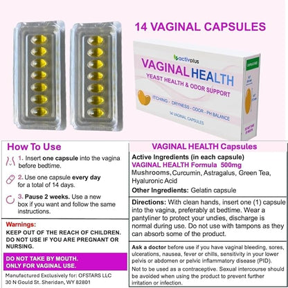 Vaginal Health 5-in-1 Vaginal Odor HP-V Immunity Support pH balance Yeast Itching Dryness Support - 2X Absorption Clinical Strength - Mushrooms Hyaluronic Acid Astragalus Curcumin14 Vaginal Capsules