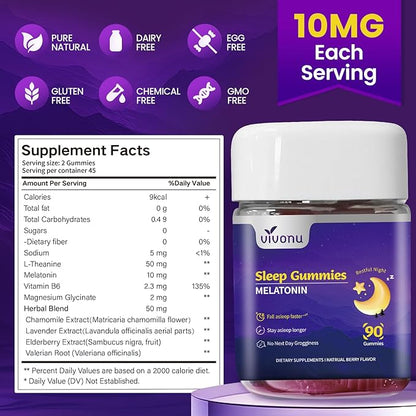 Melatonin Gummies 10mg, 9-in-1 Natural Herbal Sleep Aids for Adults, Sleep Gummies with Magnesium Glycinate, Valerian Root, L-Theanine and Vitamin B6, etc, 45 Days Supply, Non GMO, Berry Flavored