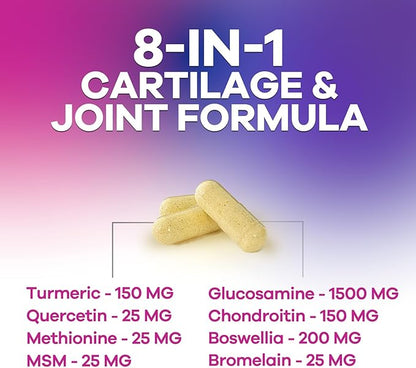 Glucosamine Chondroitin & MSM - 3x Strength Joint Support Supplement for Mobility & Comfort - Glucosamine Complex with Turmeric, Boswellia, Bromelain & Quercetin - Bottled in USA - 60 Capsules