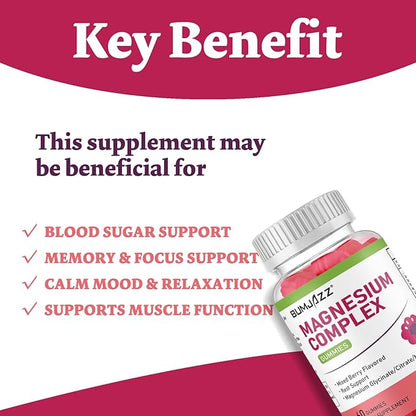 Magnesium Complex Gummies 800mg - 60 Counts Magnesium Glycinate&Citrate&Malate Gummy for Rest Muscle Function